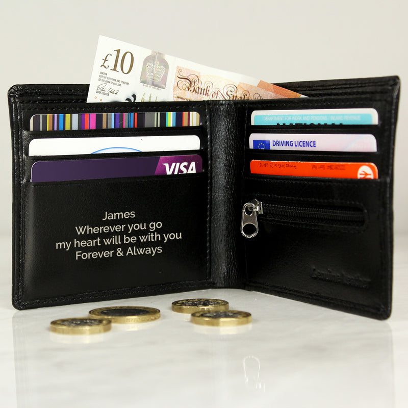 Free Text Black Leather Wallet - Gift Moments
