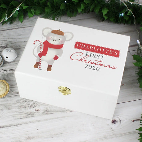 Personalised '1st Christmas' Mouse White Wooden Keepsake Box - Gift Moments