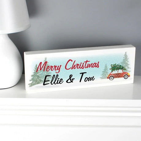 Personalised 'Driving Home For Christmas' Wooden Block Sign - Gift Moments