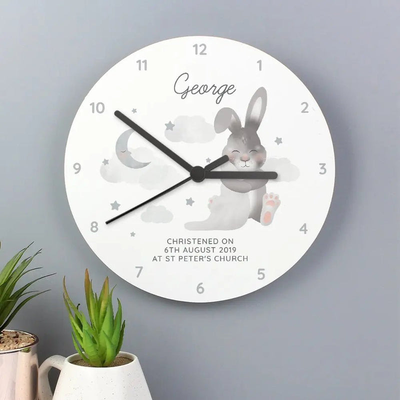 Baby Bunny White Wooden Clock - Gift Moments
