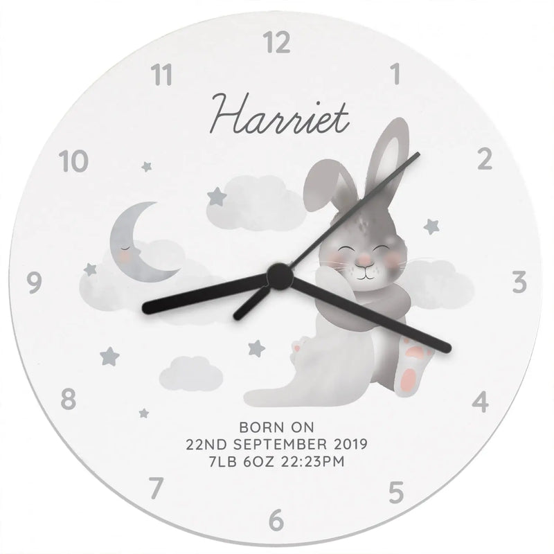 Personalised Baby Bunny White Wooden Clock - Gift Moments