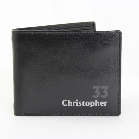 Personalised Birthday Black Leather Wallet - Gift Moments