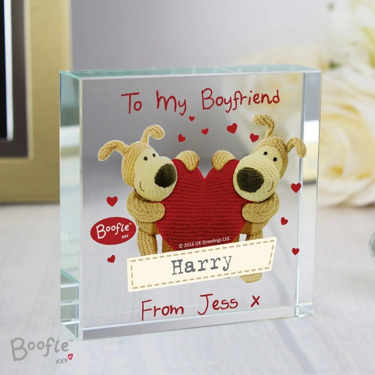 Personalised Boofle Shared Heart Crystal Token - Gift Moments