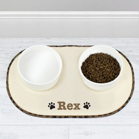 Personalised Brown Paw Print Pet Bowl Placemat - Gift Moments