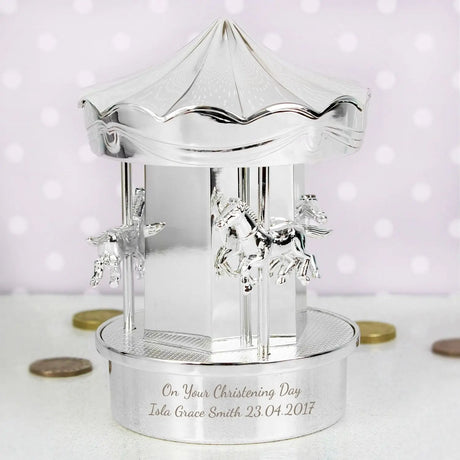 Personalised Carousel Silver Money Box - Gift Moments