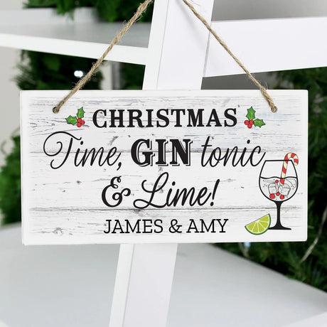 Personalised Christmas Gin Wooden Sign - Gift Moments