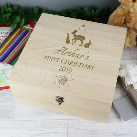 Personalised Christmas Large Wooden Keepsake Box - Gift Moments