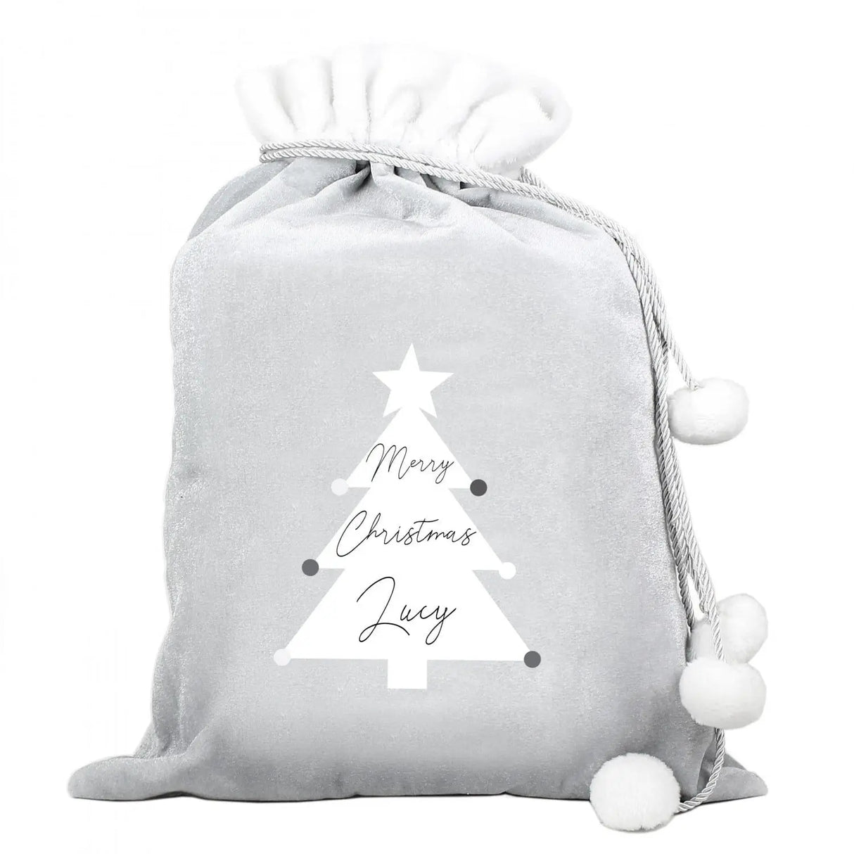 Personalised Christmas Tree Luxury Silver Grey Sack - Gift Moments