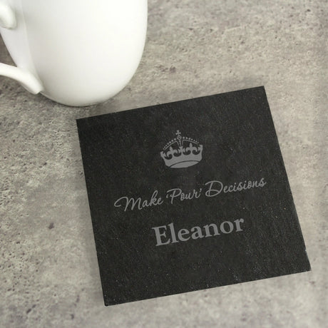 Personalised Crown Motif Single Slate Drinks Coaster - Gift Moments