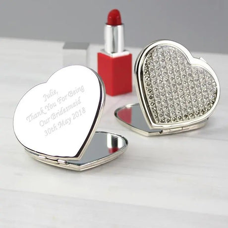 Diamante Crystal Studded Heart Compact Mirror - Gift Moments