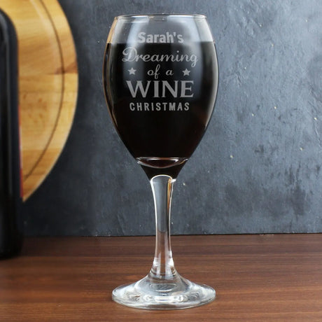 Personalised Dreaming of a Wine Christmas Glass - Gift Moments