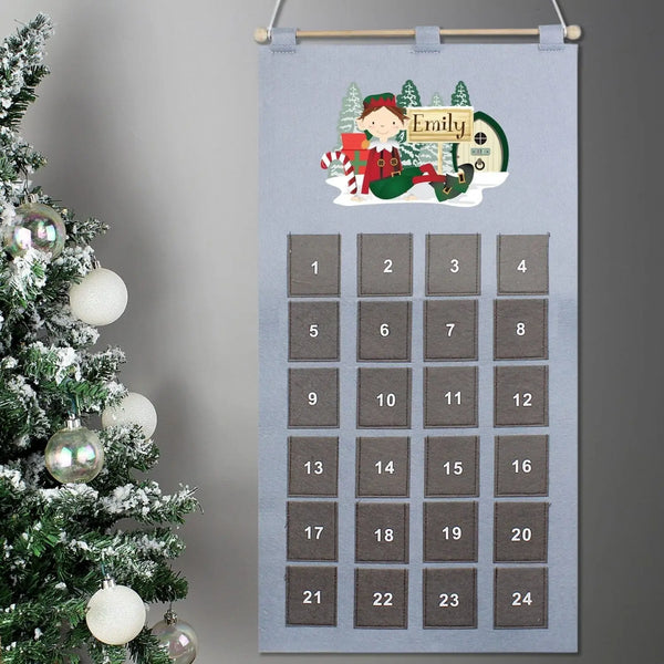 Personalised Elf Advent Calendar In Silver Grey - Gift Moments