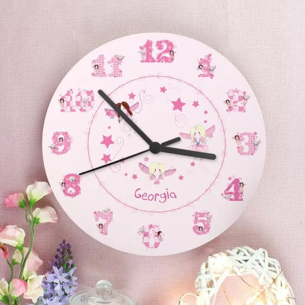 Personalised Fairy Pink Wooden Clock - Gift Moments