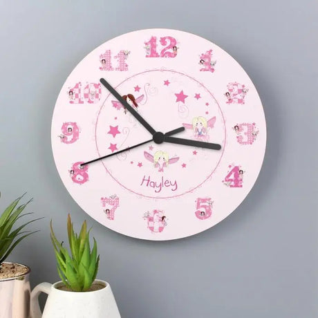 Personalised Fairy Pink Wooden Clock - Gift Moments