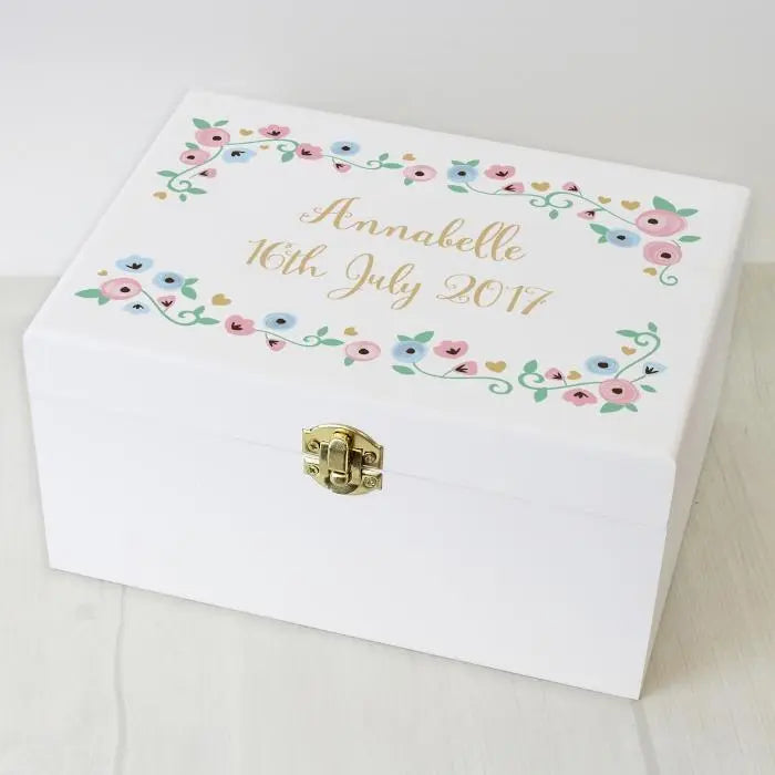 Personalised Fairytale Floral White Wooden Keepsake Box - Gift Moments