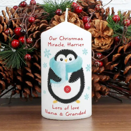 Personalised Felt Stitch Penguin Candle - Gift Moments