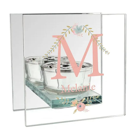 Personalised Floral Bouquet Mirrored Glass Tea Light Holder - Gift Moments