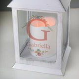Personalised Floral Bouquet Style White Flickering Candle Lantern - Gift Moments