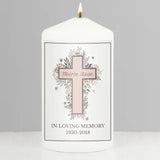 Personalised Floral Cross Pillar Candle - Gift Moments