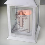 Personalised Floral Cross White Flickering Lantern - Gift Moments