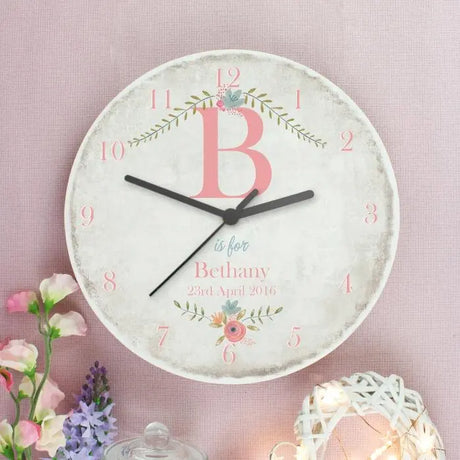 Personalised Floral Shabby Chic Wooden Clock - Gift Moments