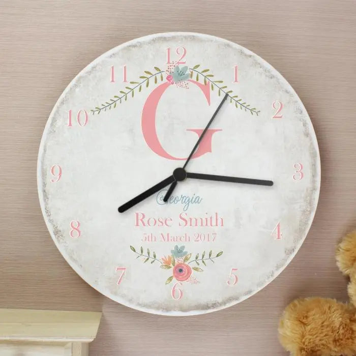 Personalised Floral Shabby Chic Wooden Clock - Gift Moments