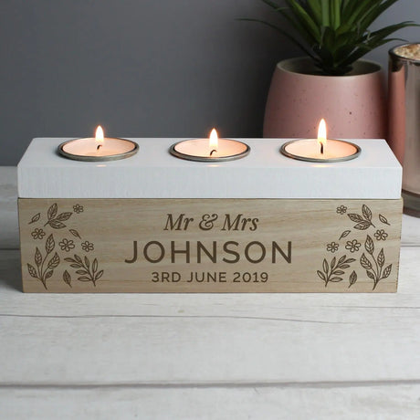 Personalised Floral Triple Tea Light Box - Gift Moments