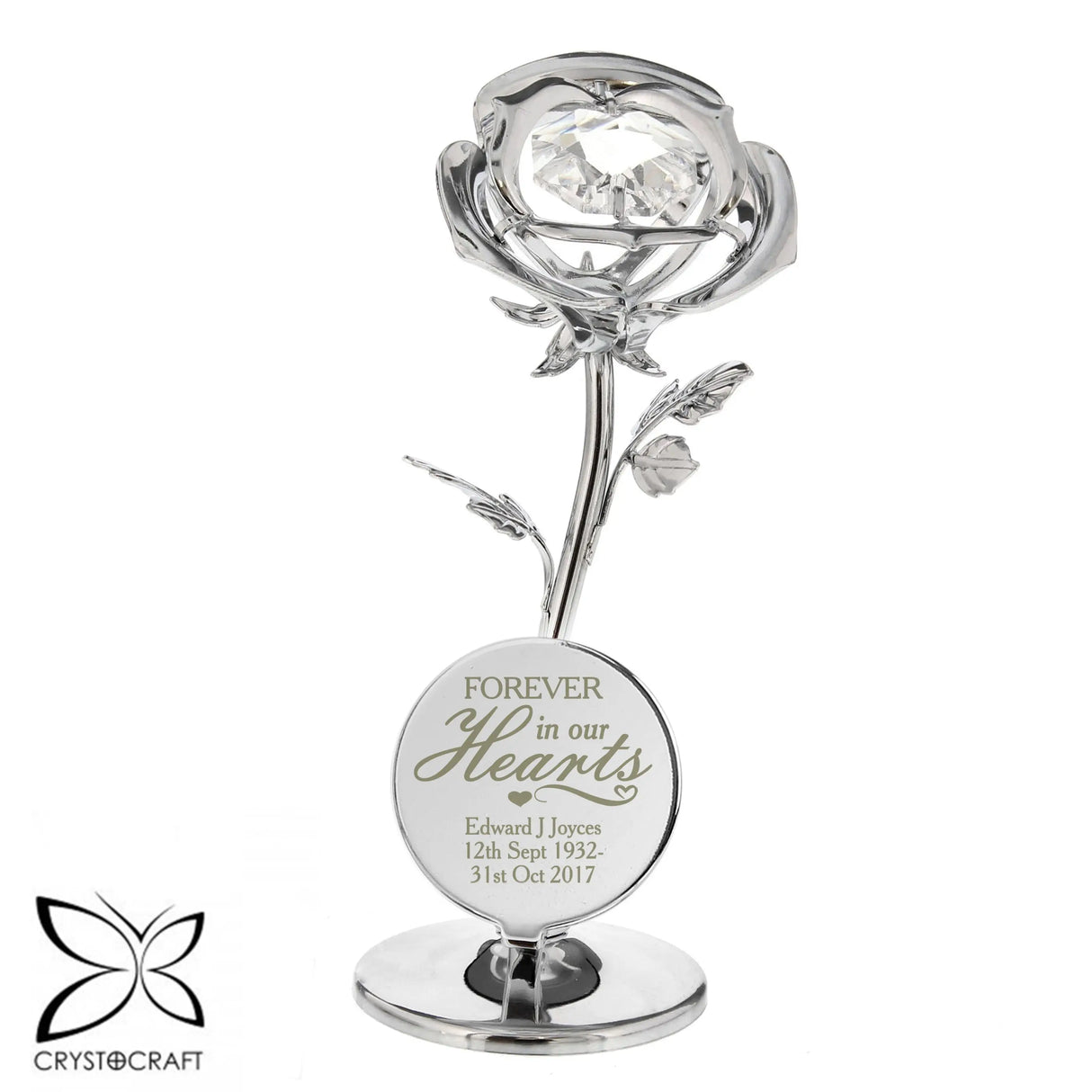 Personalised Forever in Our Hearts Crystocraft Silver Rose - Gift Moments
