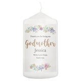 Personalised Godmother 'Floral Watercolour' Pillar Candle - Gift Moments