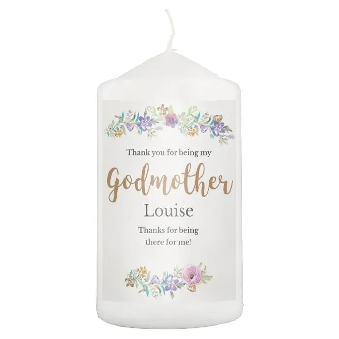 Personalised Godmother 'Floral Watercolour' Pillar Candle - Gift Moments