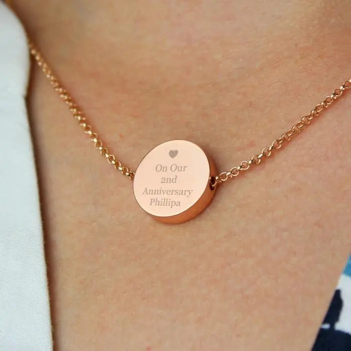 Personalised Heart Message Rose Gold Tone Disc Necklace - Gift Moments