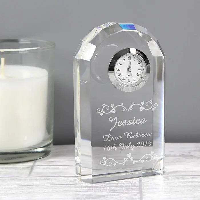 Personalised Heart and Swirls Crystal Clock - Gift Moments