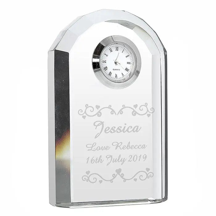 Personalised Heart and Swirls Crystal Clock - Gift Moments