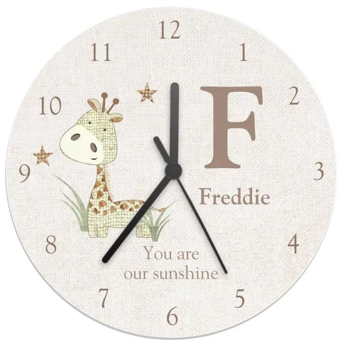 Personalised Hessian Giraffe Shabby Chic Clock - Gift Moments