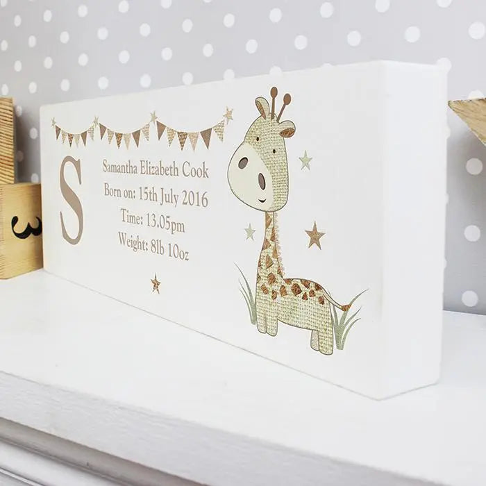 Personalised Hessian Giraffe Wooden Block - Gift Moments