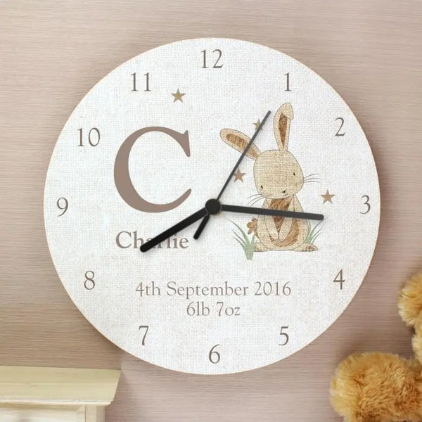 Personalised Hessian Rabbit Shabby Chic Clock - Gift Moments