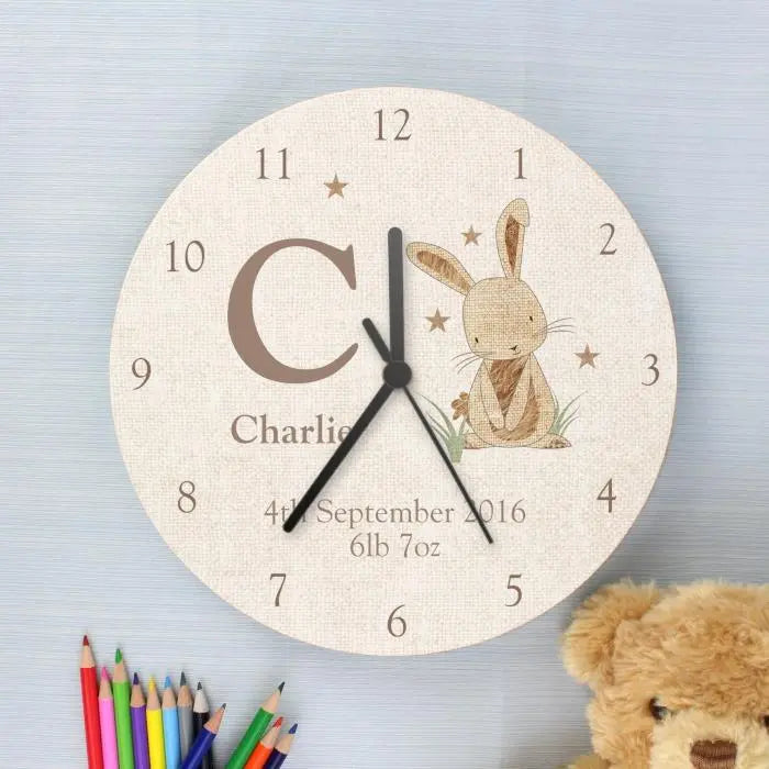 Personalised Hessian Rabbit Shabby Chic Clock - Gift Moments