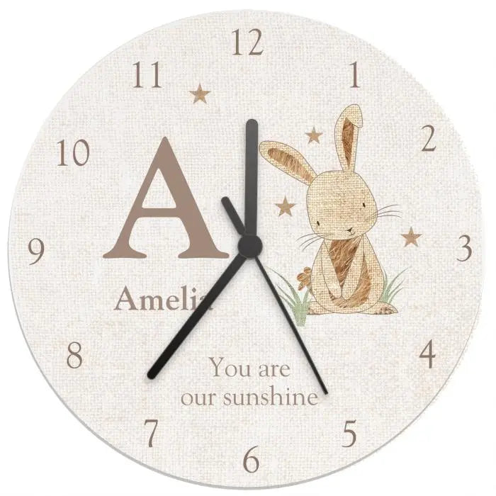 Personalised Hessian Rabbit Shabby Chic Clock - Gift Moments