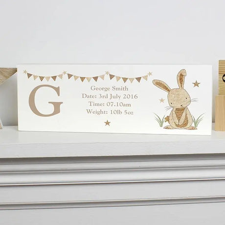 Personalised Hessian Rabbit Wooden Block - Gift Moments