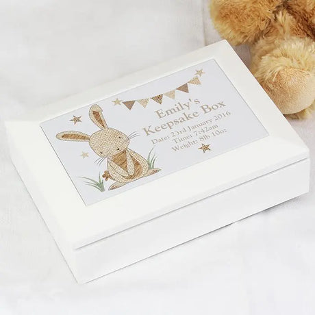 Personalised Hessian Rabbit Wooden Jewellery Box - Gift Moments