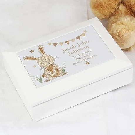 Personalised Hessian Rabbit Wooden Jewellery Box - Gift Moments
