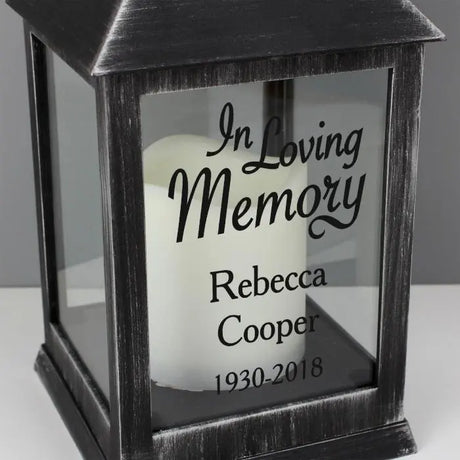 Personalised In Loving Memory Black Flickering Lantern - Gift Moments