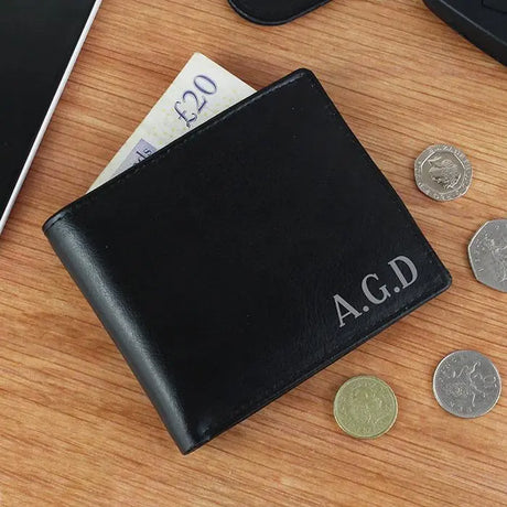 Personalised Initials Black Leather Wallet - Gift Moments