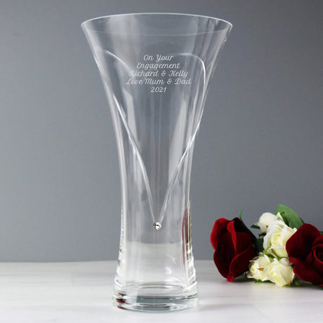 Personalised Large Hand Cut Diamante Heart Vase - Gift Moments