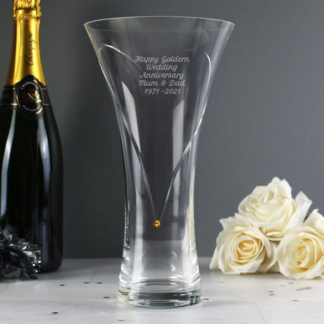 Personalised Large Hand Cut Gold Diamante Heart Vase - Gift Moments