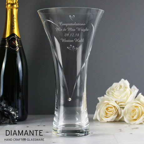 Personalised Large Hand Cut Little Hearts Diamante Vase - Gift Moments