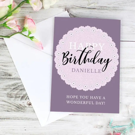 Personalised Lilac Lace Birthday Card - Gift Moments