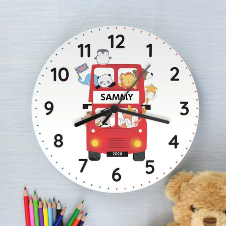 Personalised London Animal Bus Wooden Clock - Gift Moments