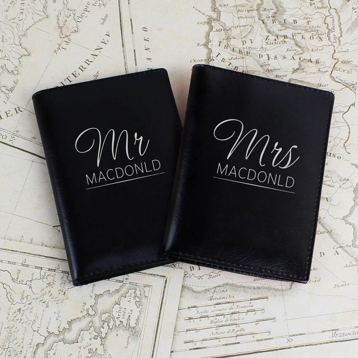 Personalised MR & MRS Black Leather Passport Set - Gift Moments