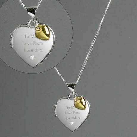 Personalised Message Silver Heart Locket & 9ct Gold Charm - Gift Moments